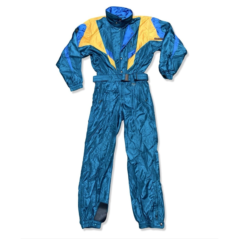 Vintage Descente Ski Suit Mens M One Piece Snowsuit Blue Yellow 80s 90s